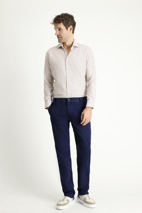 Medium Pink Long Sleeve Slim Fit Narrow Cut Patterned Cotton Shirt
