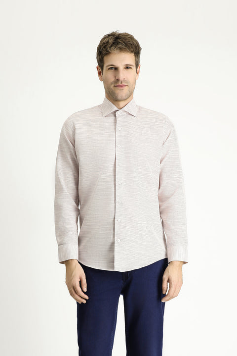 Medium Pink Long Sleeve Slim Fit Narrow Cut Patterned Cotton Shirt