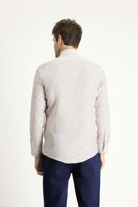 Medium Pink Long Sleeve Slim Fit Narrow Cut Patterned Cotton Shirt