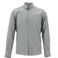 Medium Grey Long Sleeve Slim Fit Narrow Cut Cotton Button-Down Collar Shirt