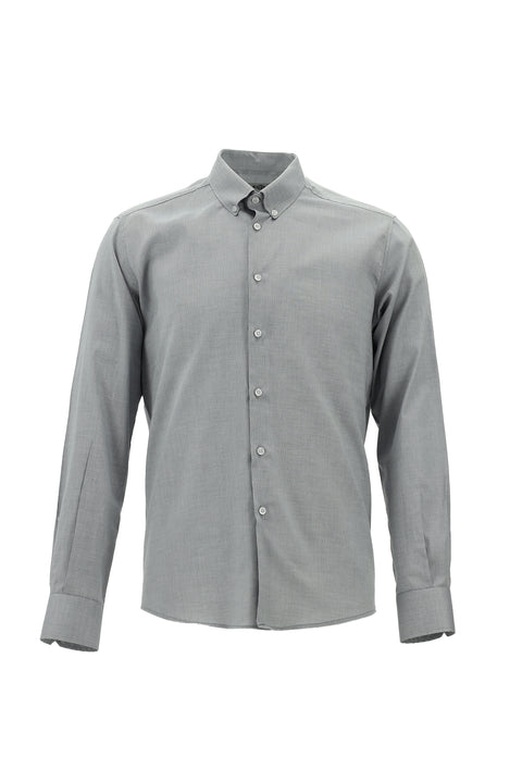 Medium Grey Long Sleeve Slim Fit Narrow Cut Cotton Button-Down Collar Shirt
