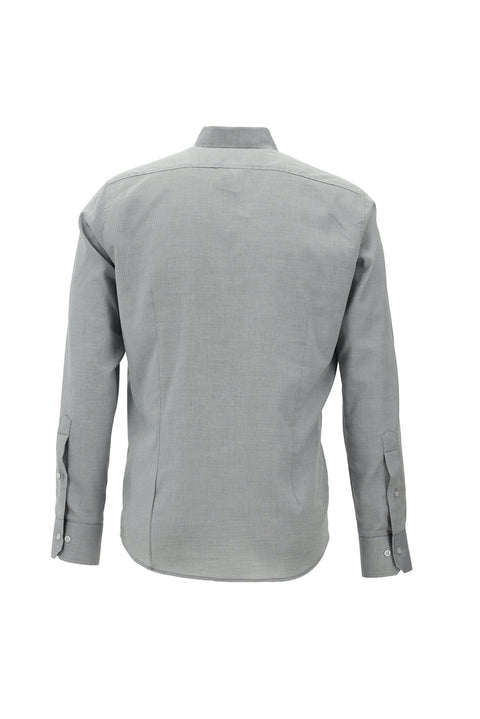 Medium Grey Long Sleeve Slim Fit Narrow Cut Cotton Button-Down Collar Shirt