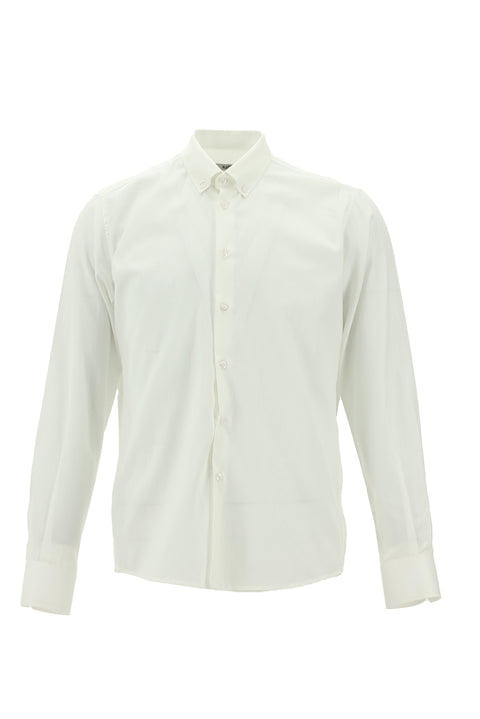 White Long Sleeve Slim Fit Narrow Cut Cotton Button-Down Collar Shirt