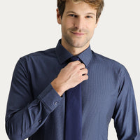 Dark Navy Long Sleeve Slim Fit Classic Patterned Cotton Shirt