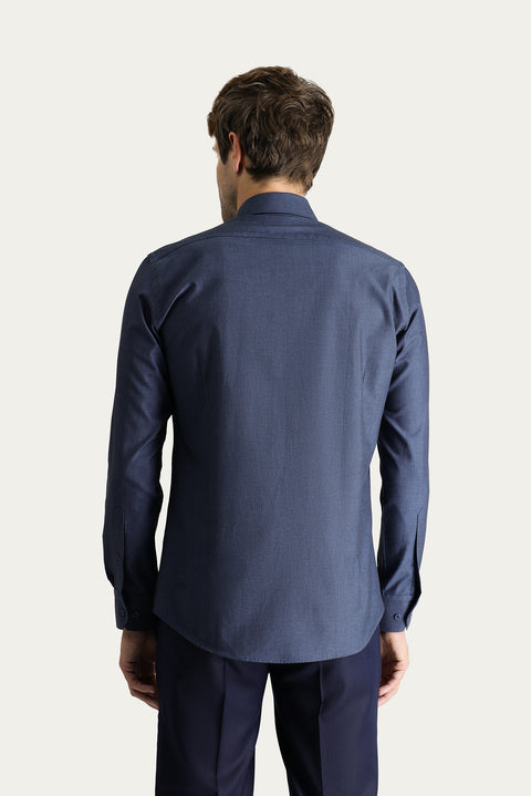 Dark Navy Long Sleeve Slim Fit Classic Patterned Cotton Shirt