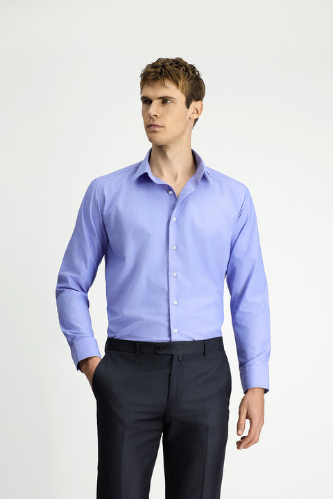 Dark Blue Long Sleeve Slim Fit Patterned Classic Cotton Shirt
