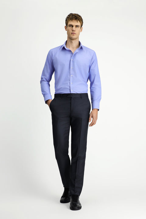 Dark Blue Long Sleeve Slim Fit Patterned Classic Cotton Shirt