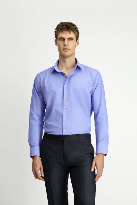 Dark Blue Long Sleeve Slim Fit Patterned Classic Cotton Shirt