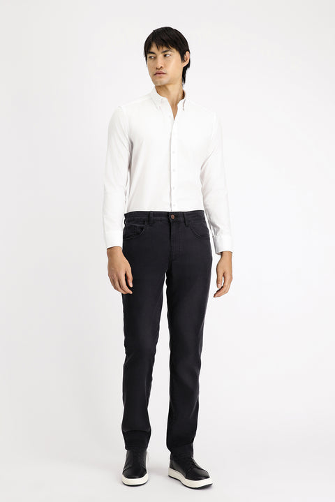 White Long Sleeve Slim Fit Patterned Cotton Shirt