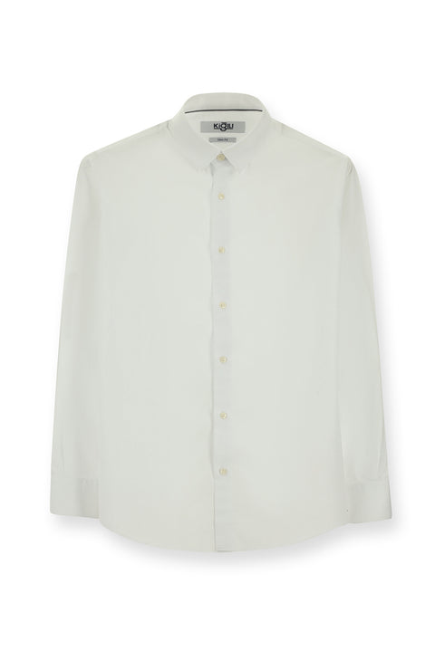 White Long Sleeve Slim Fit Patterned Cotton Shirt