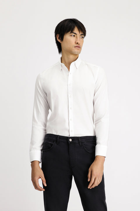 White Long Sleeve Slim Fit Patterned Cotton Shirt
