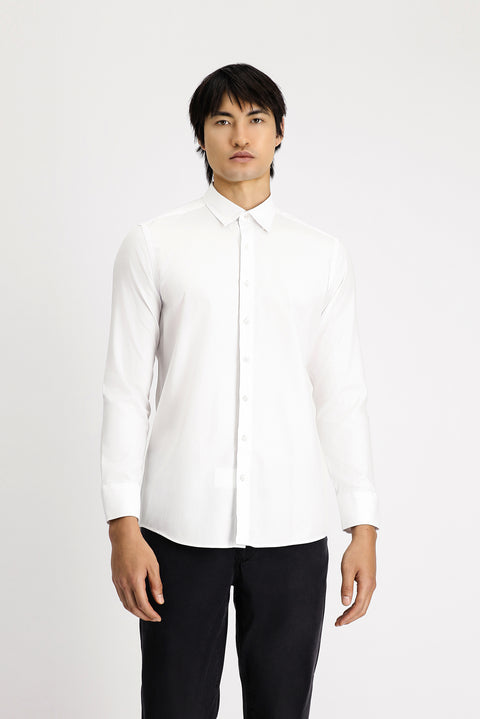 White Long Sleeve Slim Fit Patterned Cotton Shirt