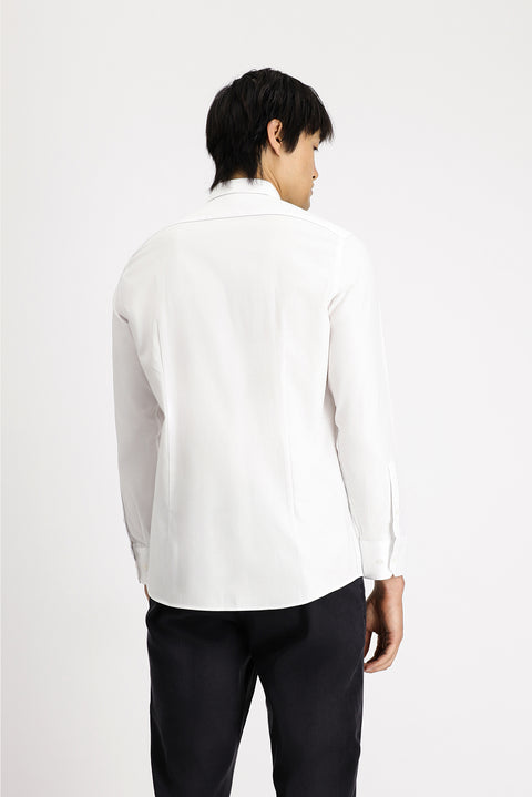 White Long Sleeve Slim Fit Patterned Cotton Shirt