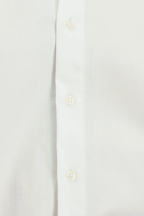 White Long Sleeve Slim Fit Patterned Cotton Shirt