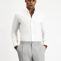 White Long Sleeve Slim Fit Narrow Cut Non-Iron Patterned Classic Cotton Shirt