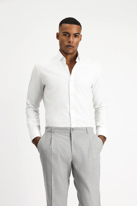 White Long Sleeve Slim Fit Narrow Cut Non-Iron Patterned Classic Cotton Shirt