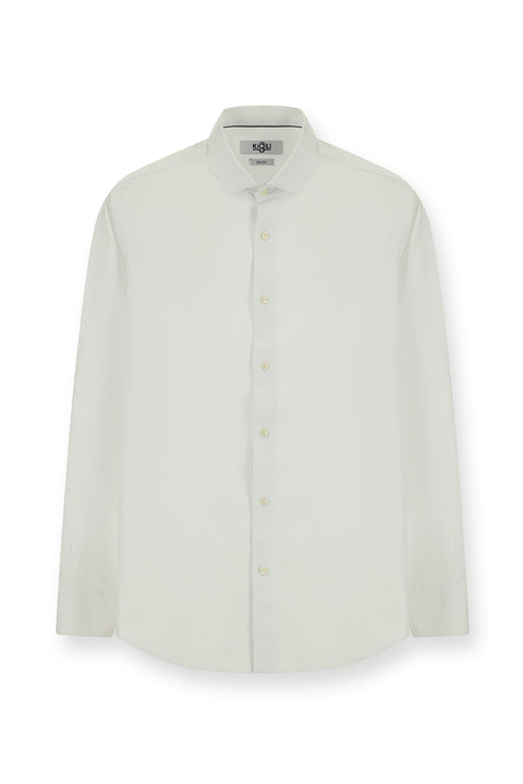 White Long Sleeve Slim Fit Narrow Cut Non-Iron Patterned Classic Cotton Shirt