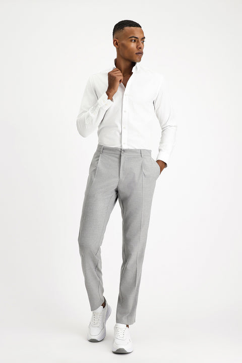 White Long Sleeve Slim Fit Narrow Cut Non-Iron Patterned Classic Cotton Shirt
