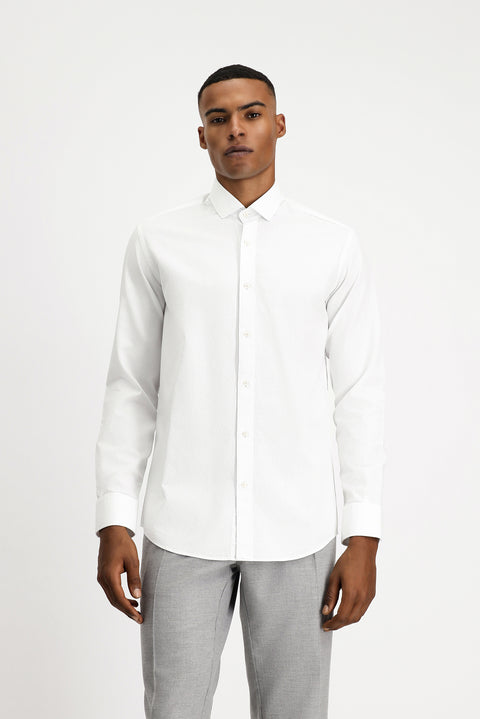 White Long Sleeve Slim Fit Narrow Cut Non-Iron Patterned Classic Cotton Shirt