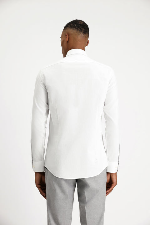 White Long Sleeve Slim Fit Narrow Cut Non-Iron Patterned Classic Cotton Shirt