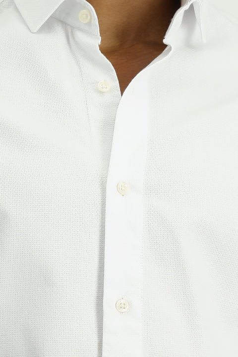 White Long Sleeve Slim Fit Narrow Cut Non-Iron Patterned Classic Cotton Shirt