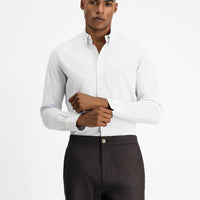 Light Navy Blue Long Sleeve Slim Fit Narrow Cut Patterned Classic Cotton Shirt