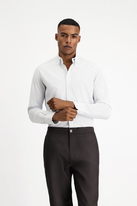 Light Navy Blue Long Sleeve Slim Fit Narrow Cut Patterned Classic Cotton Shirt