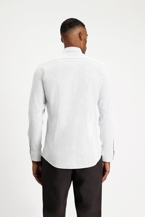 Light Navy Blue Long Sleeve Slim Fit Narrow Cut Patterned Classic Cotton Shirt