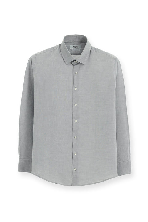 Medium Grey Long Sleeve Slim Fit Narrow Cut Patterned Cotton Classic Shirt