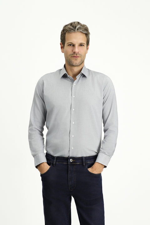 Medium Grey Long Sleeve Slim Fit Narrow Cut Patterned Cotton Classic Shirt