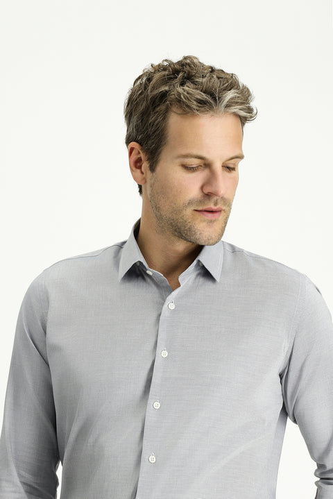 Medium Grey Long Sleeve Slim Fit Narrow Cut Patterned Cotton Classic Shirt