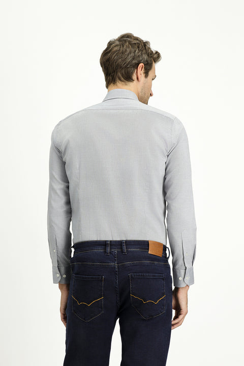 Medium Grey Long Sleeve Slim Fit Narrow Cut Patterned Cotton Classic Shirt