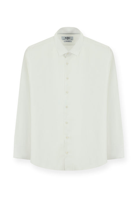 White Long Sleeve Slim Fit Narrow Cut Patterned Cotton Classic Shirt