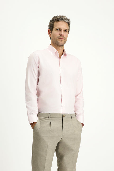 Pink Long Sleeve Slim Fit Narrow Cut Patterned Cotton Classic Shirt
