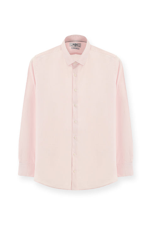 Pink Long Sleeve Slim Fit Narrow Cut Patterned Cotton Classic Shirt