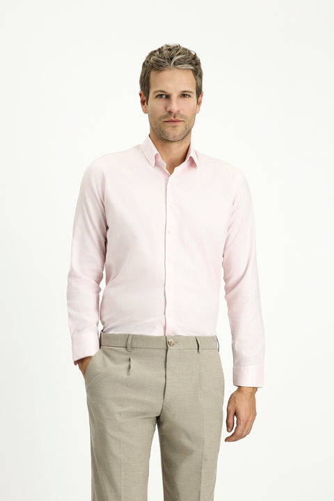 Pink Long Sleeve Slim Fit Narrow Cut Patterned Cotton Classic Shirt