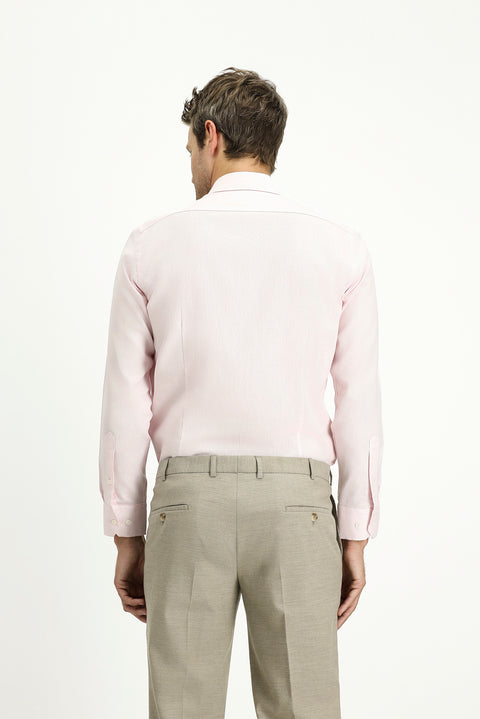 Pink Long Sleeve Slim Fit Narrow Cut Patterned Cotton Classic Shirt