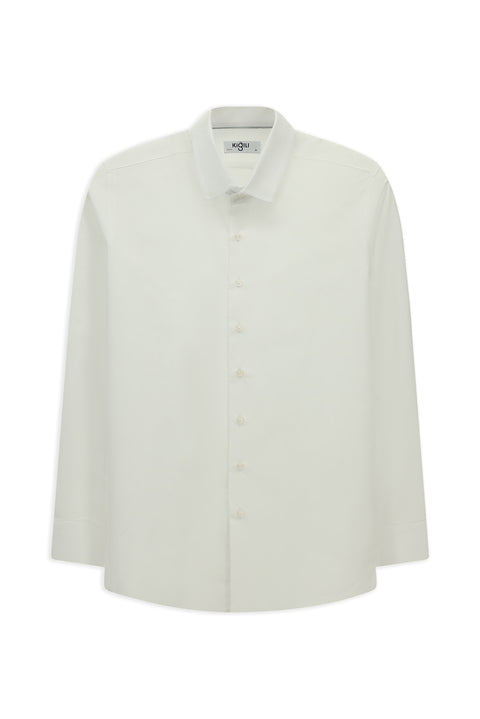 White Long Sleeve Slim Fit Narrow Cut Classic Patterned Cotton Shirt