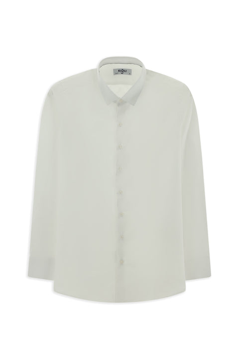 White Long Sleeve Slim Fit Narrow Cut Classic Patterned Cotton Shirt
