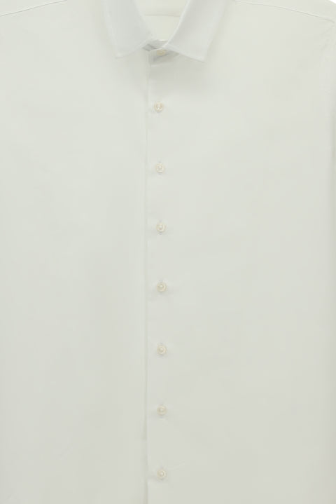 White Long Sleeve Slim Fit Narrow Cut Classic Patterned Cotton Shirt