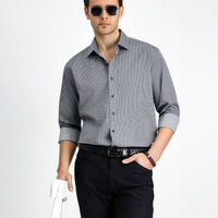 Medium Grey Long Sleeve Slim Fit Narrow Cut Classic Patterned Cotton Shirt