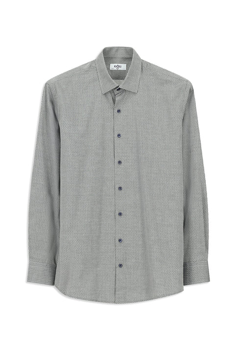 Medium Grey Long Sleeve Slim Fit Narrow Cut Classic Patterned Cotton Shirt