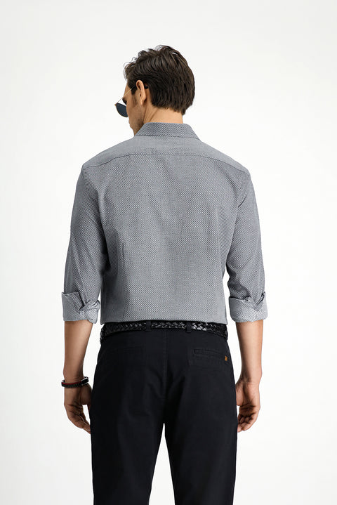 Medium Grey Long Sleeve Slim Fit Narrow Cut Classic Patterned Cotton Shirt