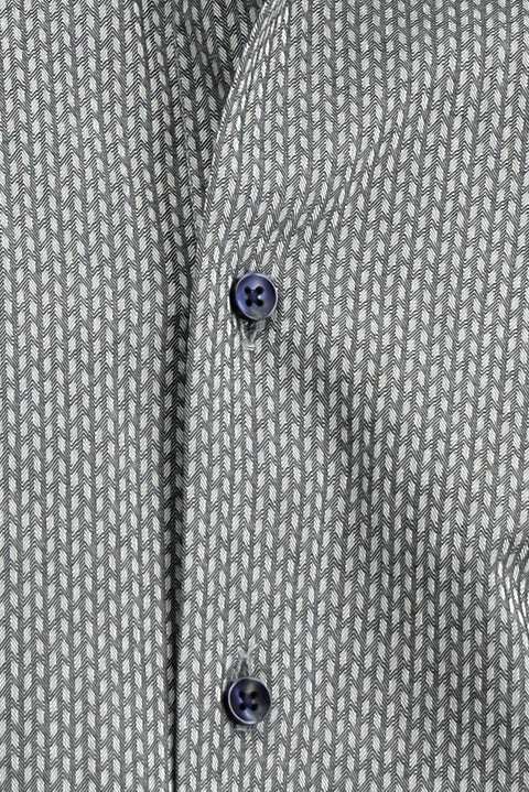 Medium Grey Long Sleeve Slim Fit Narrow Cut Classic Patterned Cotton Shirt