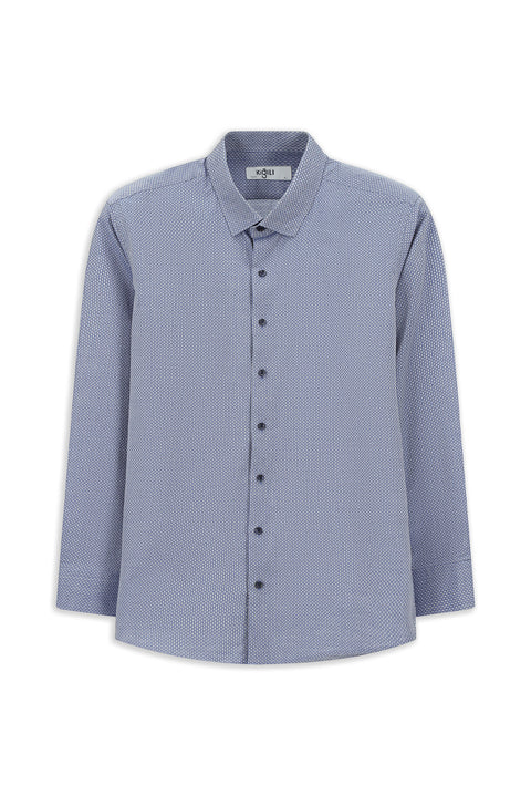 Dark Blue Long Sleeve Slim Fit Narrow Cut Classic Patterned Cotton Shirt