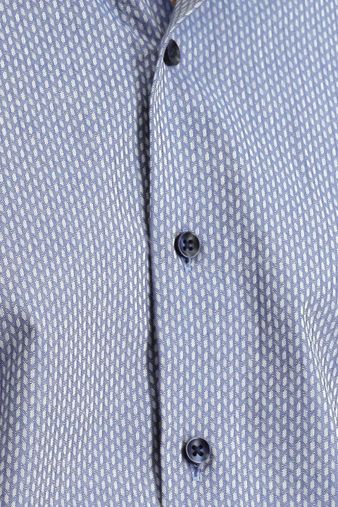 Dark Blue Long Sleeve Slim Fit Narrow Cut Classic Patterned Cotton Shirt