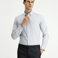 Light Grey Long Sleeve Slim Fit Narrow Cut Classic Patterned Cotton Shirt