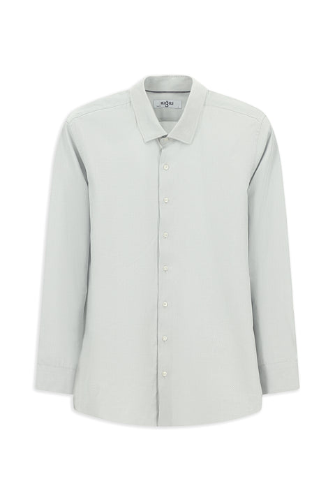Light Grey Long Sleeve Slim Fit Narrow Cut Classic Patterned Cotton Shirt