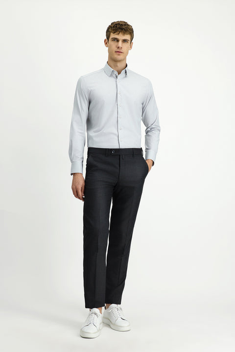 Light Grey Long Sleeve Slim Fit Narrow Cut Classic Patterned Cotton Shirt