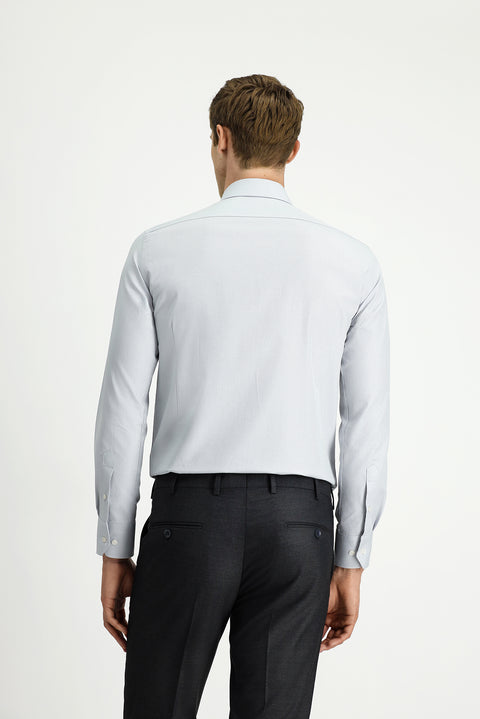 Light Grey Long Sleeve Slim Fit Narrow Cut Classic Patterned Cotton Shirt